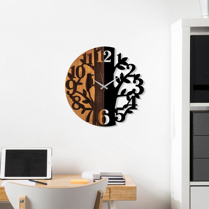 Wallity Reloj de Pared Decorativo de Madera 71 56 cm Madera y Metal Nogal y Negro